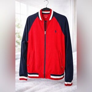 Polo Ralph Lauren Red & Navy Zip Up Sweater Jacket Men’s M | Excellent Condition
